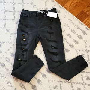 Kancan distressed jean with leapard patch